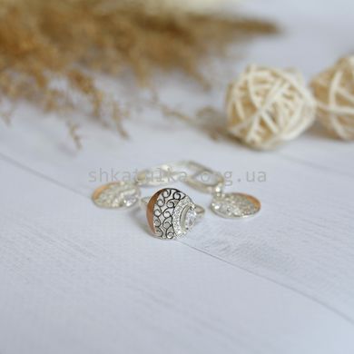 Комплект серебряный с золотыми вставками Ажур кольцо и сережки с белыми фианитами
