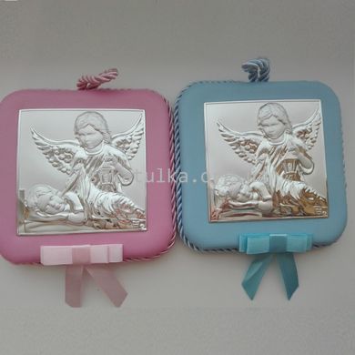 Икона серебряная детская Два Ангела музыкальная для мальчика