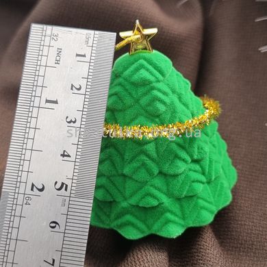 Коробочка для украшений Новогодняя елка тематическая для кольца или сережек зеленый бархат