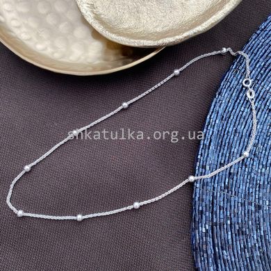 Ланцюжок срібний плетіння Колосок тонкий із маленькими срібними намистинами по всій довжині