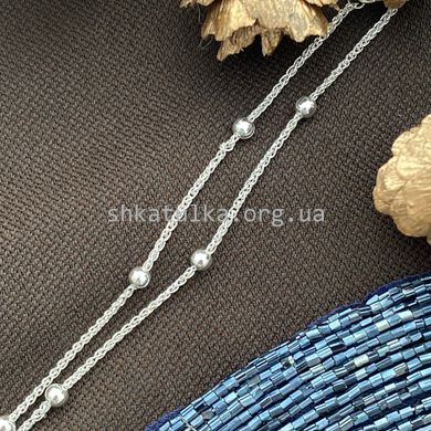 Цепочка серебряная плетения Колосок тонкая с маленькими серебряными бусинами по всей длине