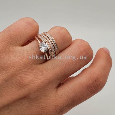 Кольцо серебряное с позолотой двойное с белыми фианитами