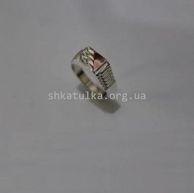 Перстень мужской серебряный с золотыми вставками и двумя фианитами