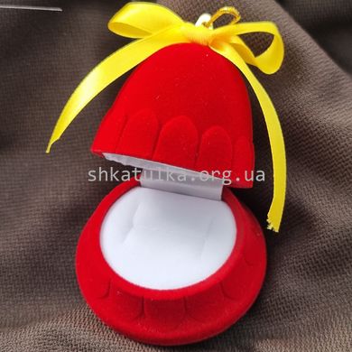 Коробочка для украшений в форме Колокольчика красный бархат с ярким бантом