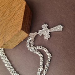Комплект срібний хрестик і ланцюжок плетіння Подвійний струмочок