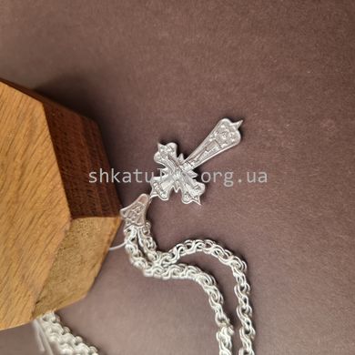 Комплект серебряный крестик и цепочка плетения Двойной ручеек