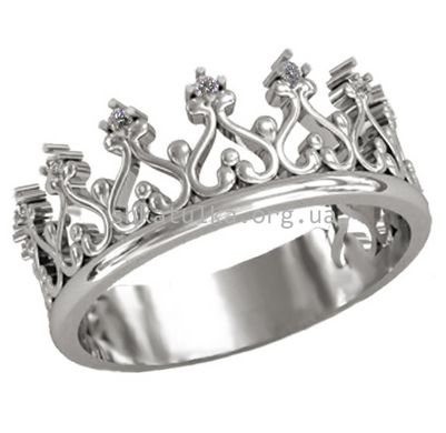Кольцо серебряное Корона с белыми фианитами
