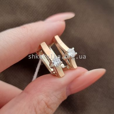 Комплект серебряный с золотыми вставками серьги и кольцо с фианитами