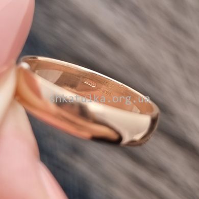 Обручальное кольцо серебряное с позолотой гладкое тонкое Европейка