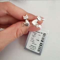Сережки серебряные пусеты кошки с белыми камнями глазками