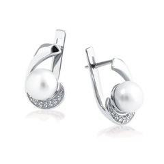Сережки срібні з перлами та розсипом фіанітів