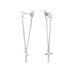 Сережки срібні протяжки підвіси Хрестик без камінців