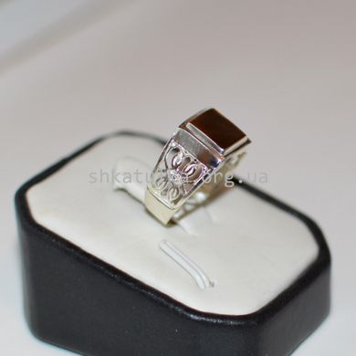 Перстень мужской серебряный квадратный с золотыми вставками и фианитами