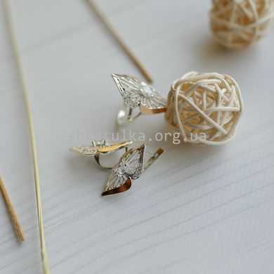 Комплект серебряный с золотыми вставками Райский Цветок перстень и сережки с фианитами
