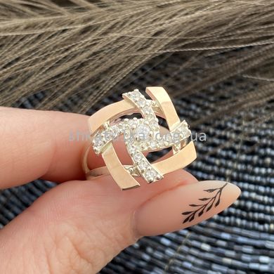 Кольцо серебряное с золотыми вставками Спираль