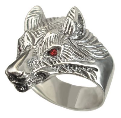 Перстень мужской серебряный Волк с фианитами