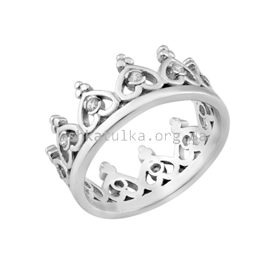 Кольцо серебряное Корона с белыми фианитами