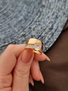 Кольцо серебряное с позолотой двойное с фианитами разного размера