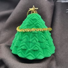 Коробочка для украшений Новогодняя елка тематическая для кольца или сережек зеленый бархат