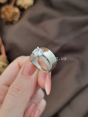 Кольцо серебряное двойное с белыми фианитами