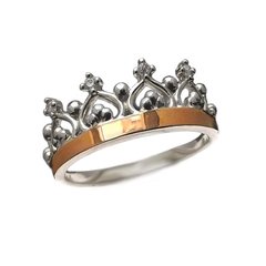Кольцо серебряное с золотыми вставками и фианитами Корона премиум