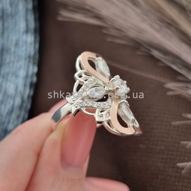 Кольцо серебряное перстень с золотыми вставками и фианитами разного размера