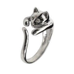 Кольцо серебряное Кошка с двумя белыми фианитами