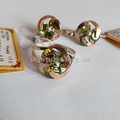 Комплект сербряный с золотыми вставками серьги и кольцо