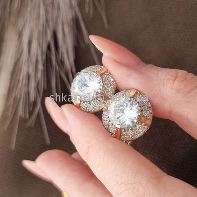 Серебряные серьги круглые с золотой вставкой и белыми фианитами