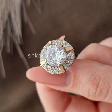 Серебряные серьги круглые с золотой вставкой и белыми фианитами