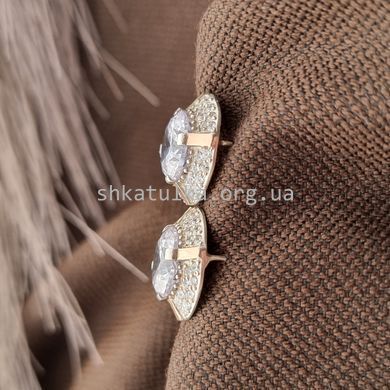 Серебряные серьги круглые с золотой вставкой и белыми фианитами