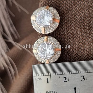 Серебряные серьги круглые с золотой вставкой и белыми фианитами