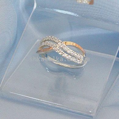 Кольцо серебряное с золотыми вставками и маленькими кмнями Волна